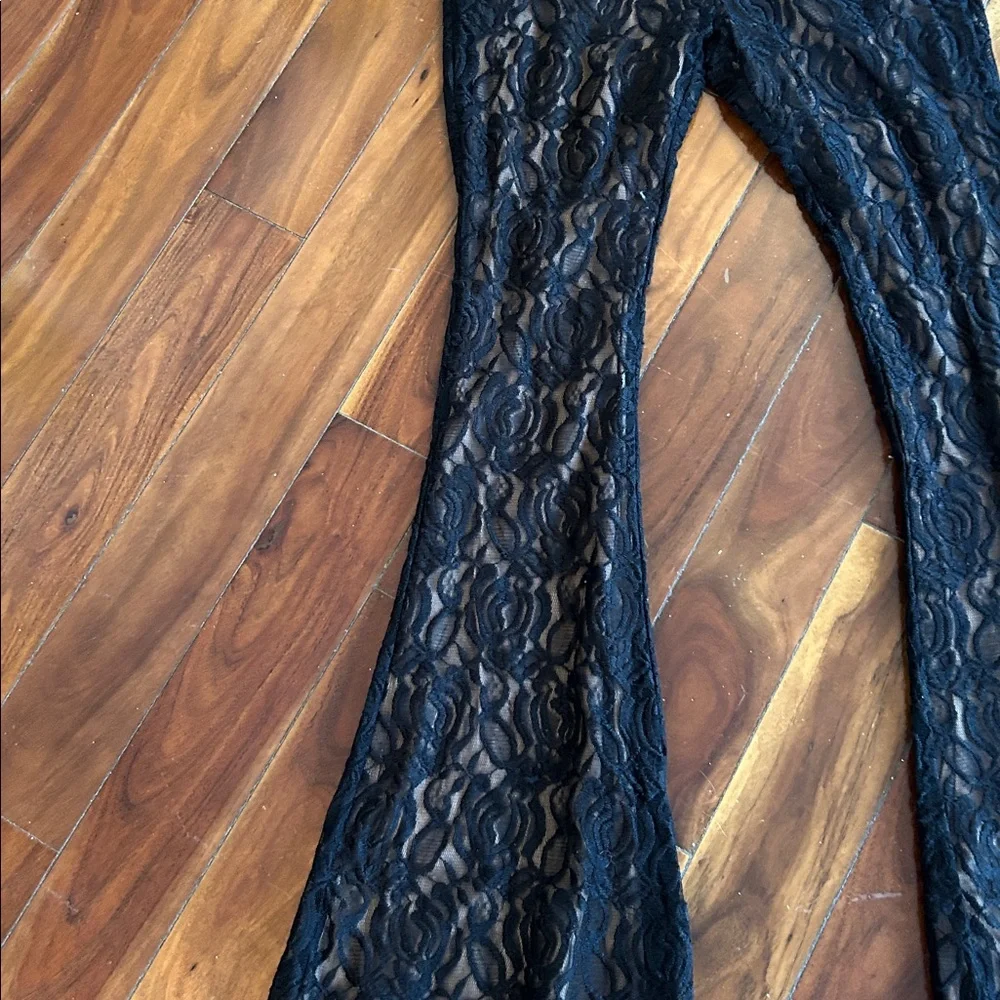 Lovers + Friends Black Lace Detail Bell Bottom Pants - Picture 2 of 5
